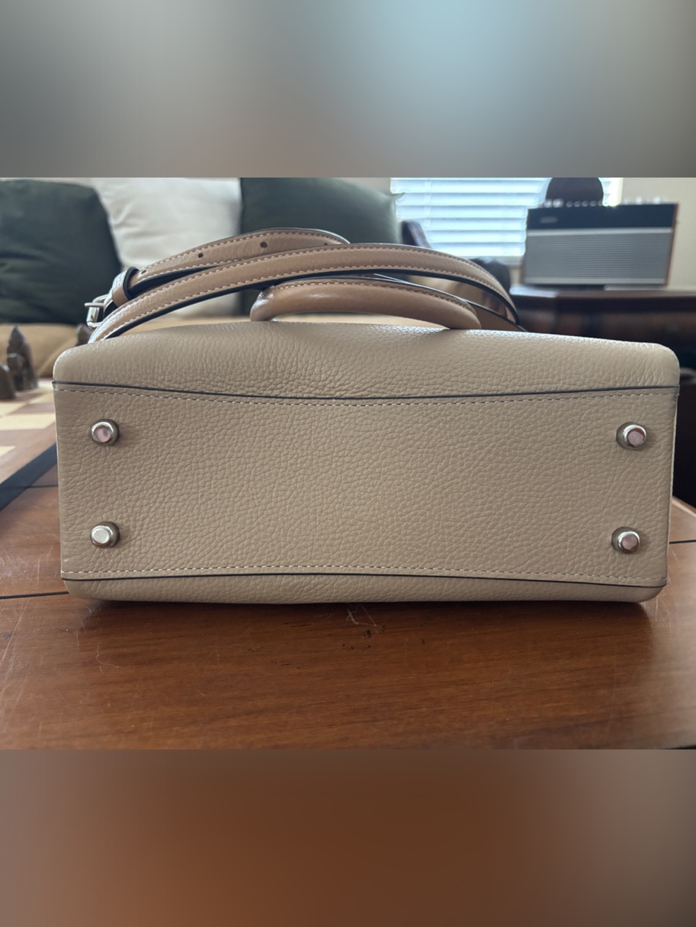 Coach Pebbled Leather Satchel in Taupe and Tan - Picture 3 of 8